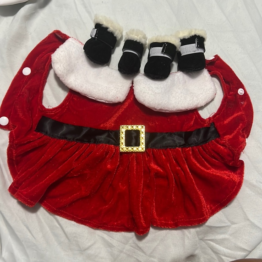 Santa Clause Design Pet Dress & Plush Pet Shoes | Small